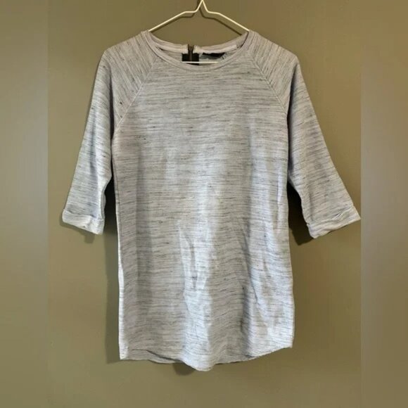 Top shop. Size 4, light blue, 3/4 sleeve, ribbed textured. 1/4 back zip top - Picture 1 of 5